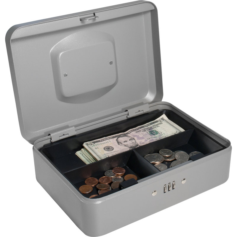 Gray Steel 10" Combination Lock Cash Box with Handle