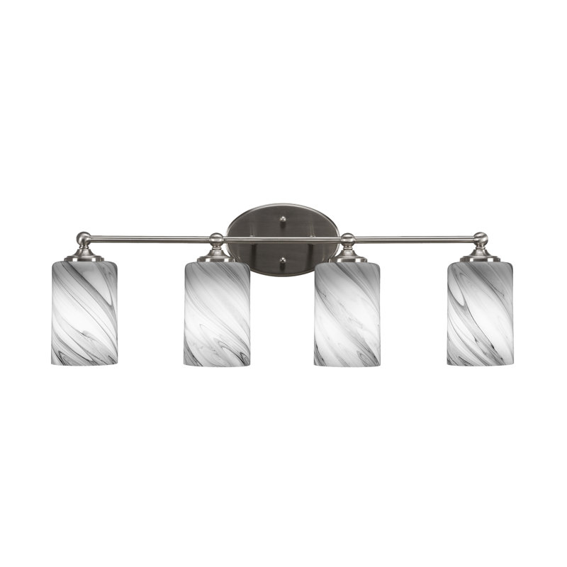 Barre d'éclairage de salle de bain 4 lumières Capri au fini nickel brossé avec verre tourbillon onyx de 4 po