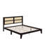 Queen Size Rubber Wood, Solid Wood Bed With Rattan Headboard