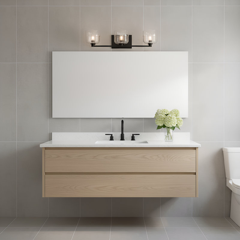 Applique murale de salle de bain avec abat-jour côtelé transparent Lochdale, H 6,125 po x l 24,25 po x P 7,875 po, Nuit noire