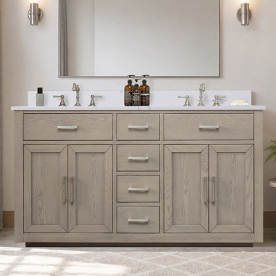 Meuble-lavabo double autoportant 60 po avec plateau en pierre artificielle Arrthor