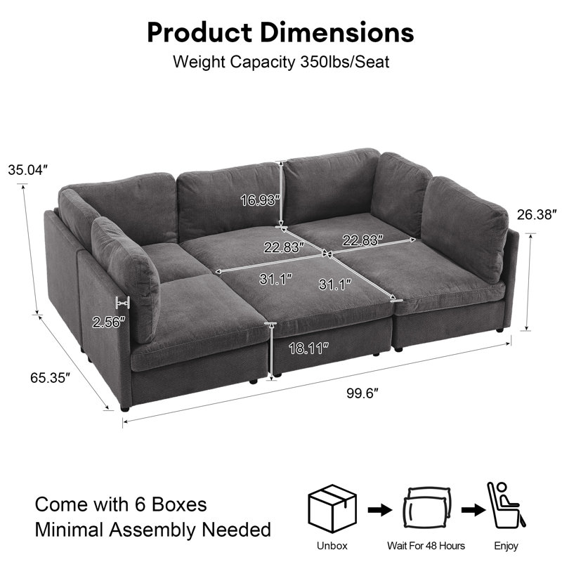 Canapé modulaire 6 pièces 6 pièces, Gris foncé