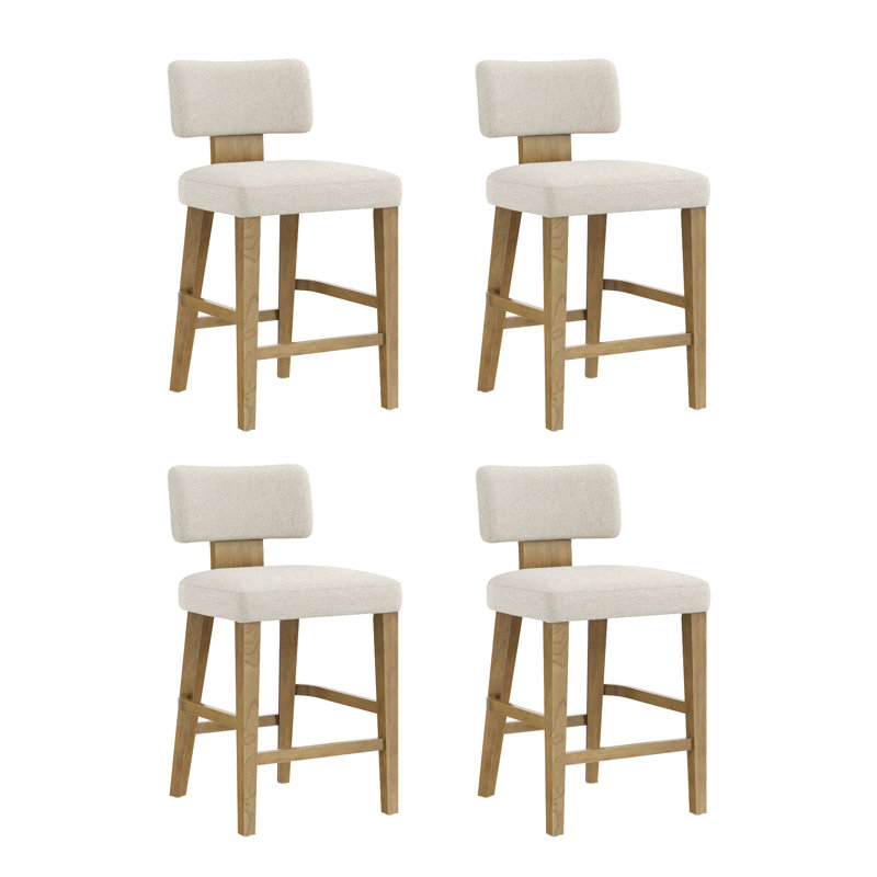 Ensemble de tabouret de comptoir en bois cintré avec pieds en bois massif et revêtement en lin, Set of 4