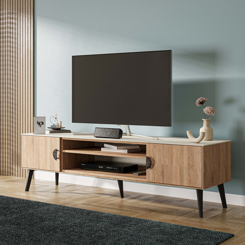 Dalaylah 70.9" Mid-Century Modern TV Stand, Natural/Nude