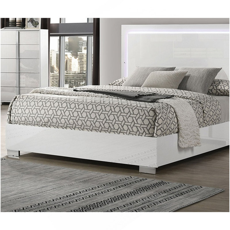 Mobilier de chambre contemporain blanc avec lit de très grande taille et tête de lit à finition UV 1pc, Très grand lit, Blanc