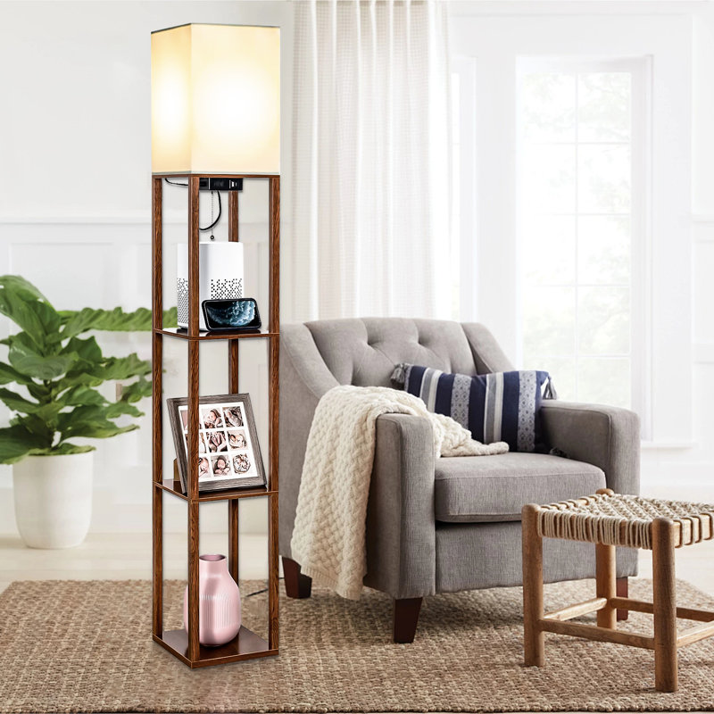 Lanell 62.8" Column Dimmable Floor Lamp with Shelves & USB Charging Station