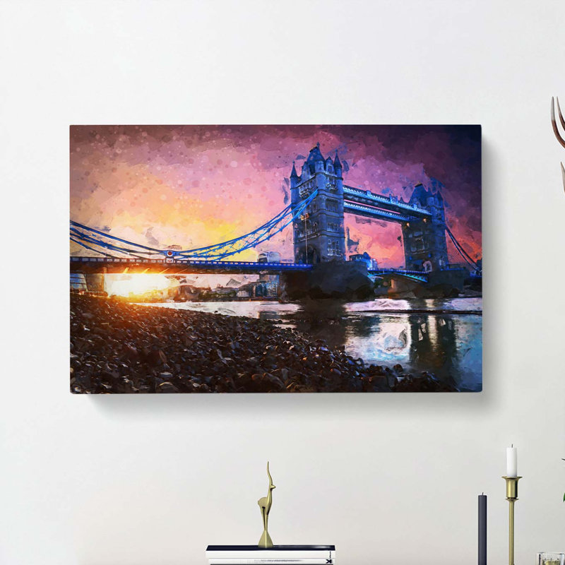 Tower Bridge In London England In Abstract - Wrapped Canvas Painting, 35cm H x 50cm W x 3cm D