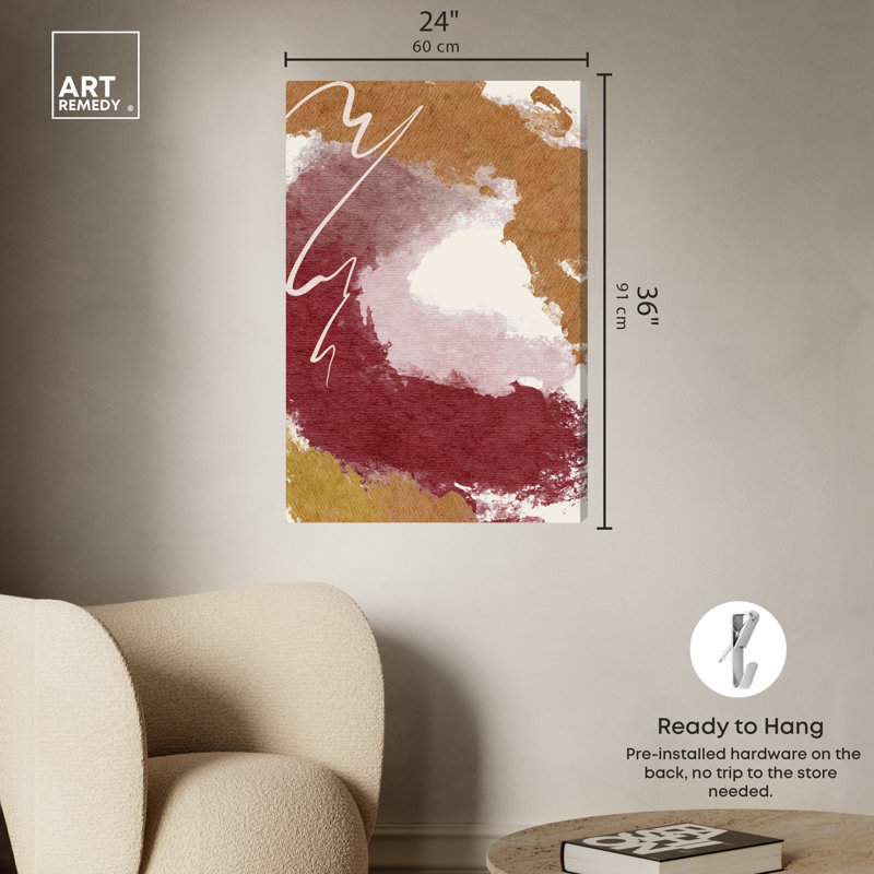 Burgundy and Cork Abstract Canvas Wall Art, 24" x 36"