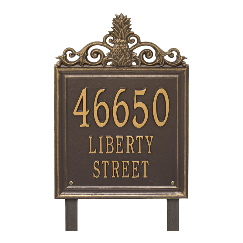 Plaque d'adresse sur 3 lignes Lanai Pineapple, Bronze/Doré, Oui