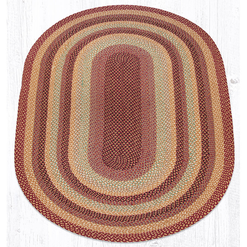 Earth Rug Burgundy/Gray/Cream Oval Braided Rug Rustic Farmhouse, Oval 5' x 8'