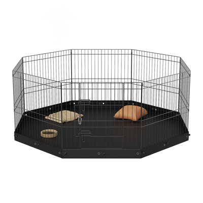 Parc pour chien 8 panneaux pliable en métal avec coussin inférieur