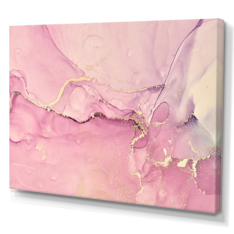 «Pink Marble Waves II», peinture sur toile, Toile tendue, H 40 po x l 60 po x P 1,5 po