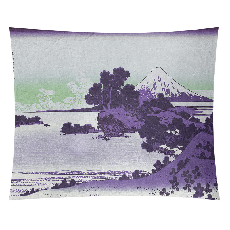 Shichiri Beach in Sagami Province Wall Tapestry, 107.5" H x 91" W, Purple/Green