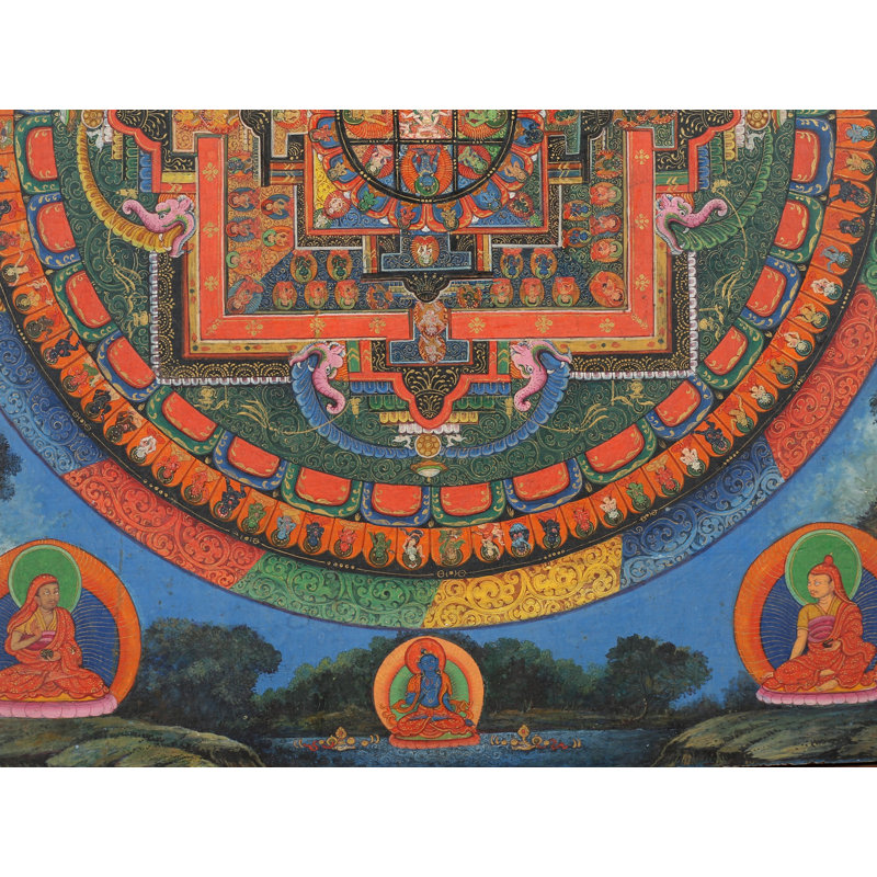 Newari Dharmadhatu Mandala (Thangka sans brocart) | Aquarelle sur coton