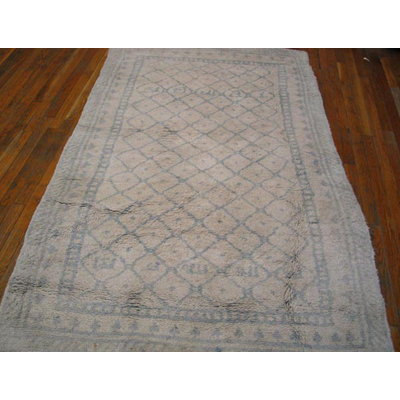 Antique Allover Geometric Cotton Hand Knotted Pile Ivory Beige Cream White 1920s Rug