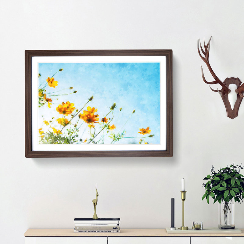Yellow Flowers - Picture Frame Painting Print, Walnut Framed, 62cm H x 87cm W x 2cm D