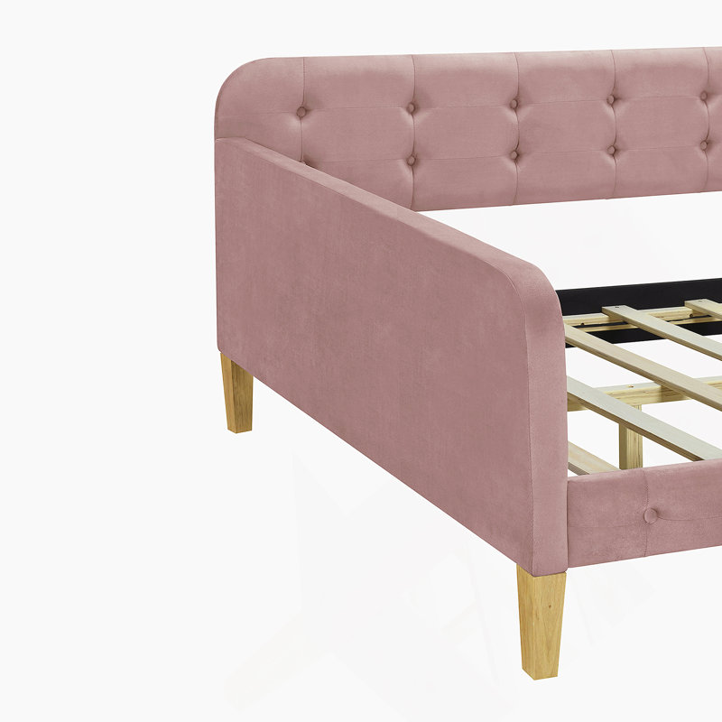 Lit de jour rembourré avec 4 pieds de soutien, Complet/Double, Rose