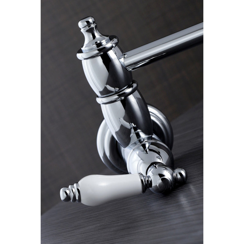 Kingston Brass Restoration Two-Handle 1-Hole Wall Mount Pot Filler Faucet, Polished Chrome