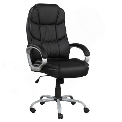 Chaise de bureau pivotante en similicuir réglable en hauteur avec accoudoirs rembourrés et support ergonomique pour un confort accru.