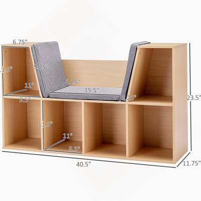 Bibliothèque pour 6 enfants avec coin lecture et coussin, rangement polyvalent pour chambre à coucher