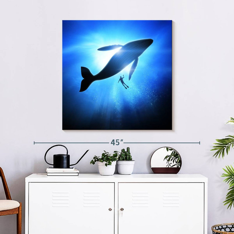Plongeur Brampt et baleine à bosse, H 30 po x l 30 po