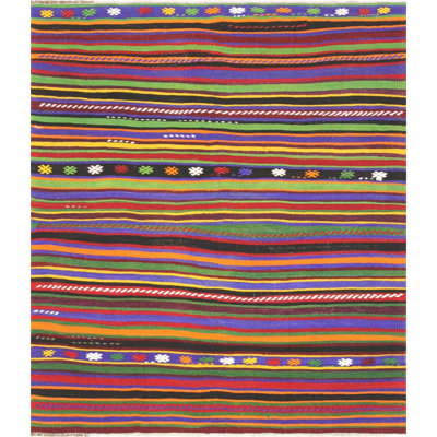 Square One-of-a-Kind Hand-Knotted 1960s 5'2" x 5'10" Wool Area Rug in Purple/Blue/Green