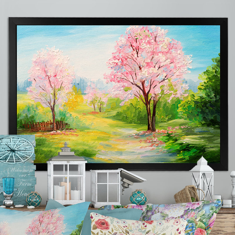 River in Spring Forest - reproduction d'art sur toile, Toile avec cadre noir, H 8 po x l 12 po x P 1 po