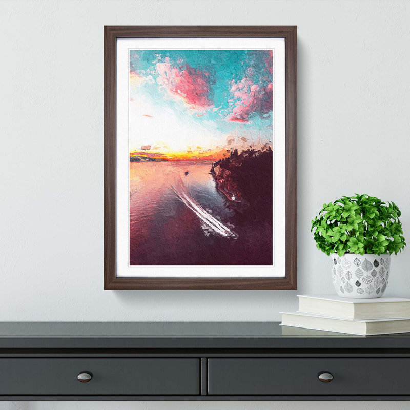 Vancouver Canada at Night - Picture Frame Painting Print, 36cm H x 27cm W x 2cm D, Walnut Framed