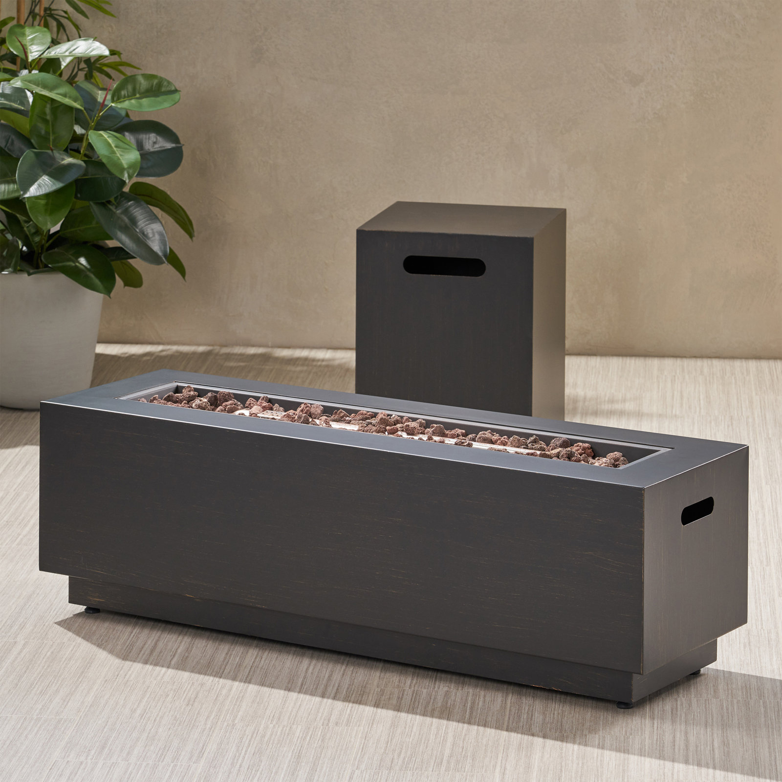 Jair Outdoor Fire Pit, Brushed Brown