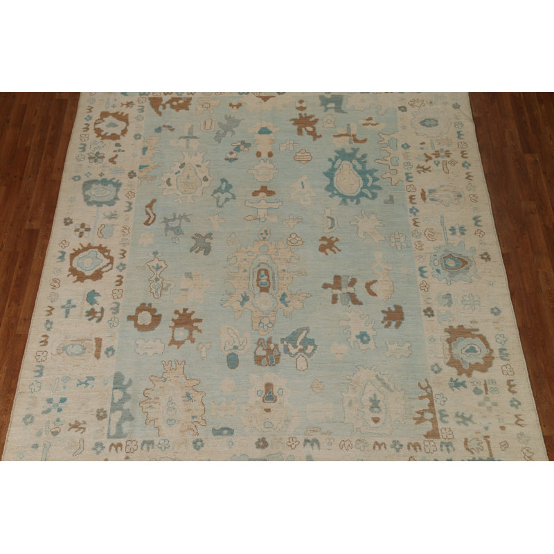 Tapis bleu clair clair teint à la main Oushak 8 x 10