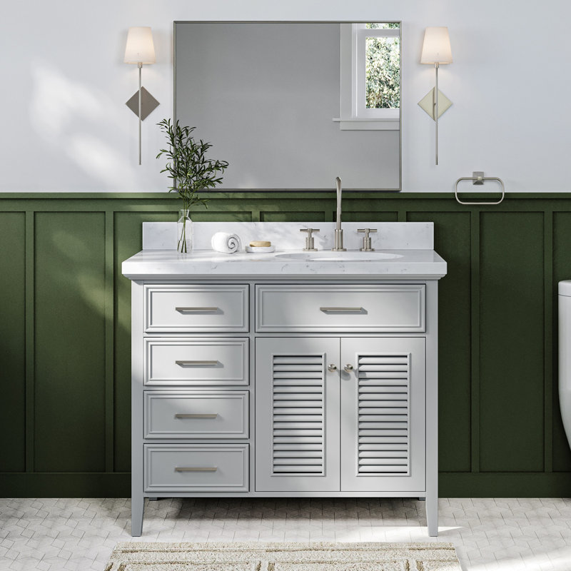 Blazier 42.25'' W Single Vanity, Gray, Oval, Right