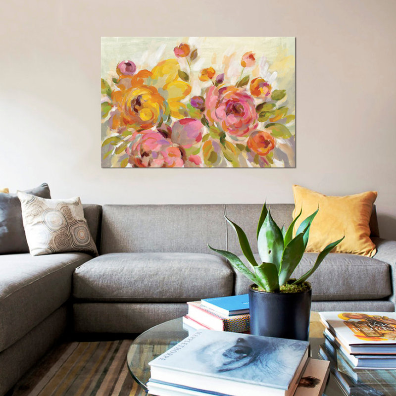 «Brushy Peony», reproduction d'aquarelle sur toile tendue, H 18 po x l 26 po x P 1,5 po, Toile tendue, Pas de tapis