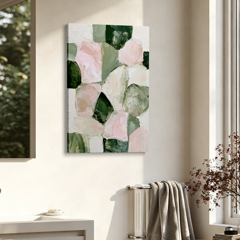 Modern Abstract Blush Sage Green Canvas Wall Art 12×8 inch - Living Room Decor, 36" H×24" W