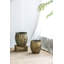 Ensemble de 2 pots de fleurs en fer patiné, L: 13 x 13 x 14,5 po: 11 x 11 x 13,5 po
