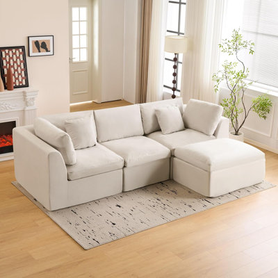 Boneless 110" Comfy Cloud Couch Modular Sectional Sofa For Living Room, Modern Sofa Sleeper, Wide & Deep Compression Couch With Storage Ottoman