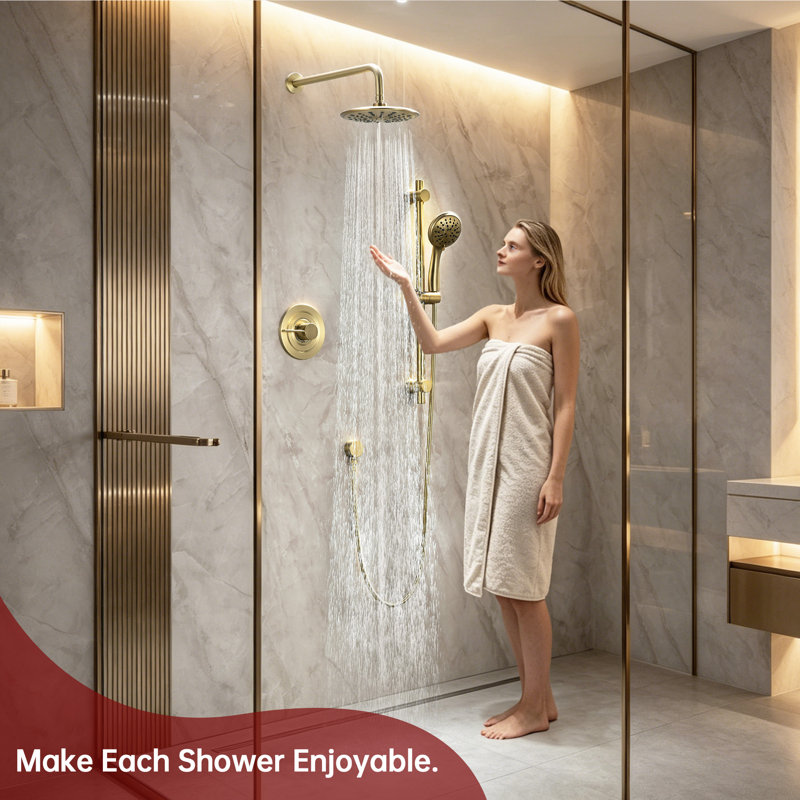 SUMERAIN Rain Bathroom Complete Shower System with 3 Setting Spray Handheld Shower, Shower Faucet Set with Slide Bar