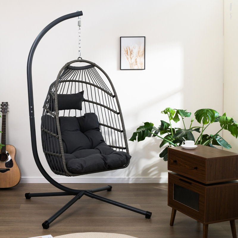 Outdoor Egg Chair - Waterproof Fabric, Adjustable Height Stand, 50.1 Lb Weight, For Relaxation In Different Environments Hanging With Stand Suspension Chain, Washable Cushion, Porch, Garden,