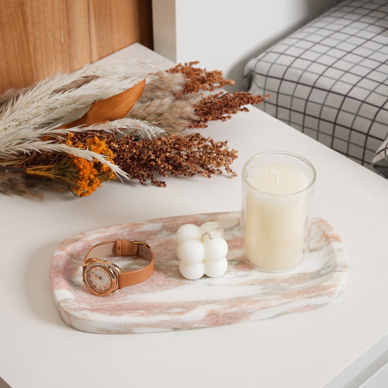 Guein Oval Natural Marble Tray,ROSSO NORVEGIAN