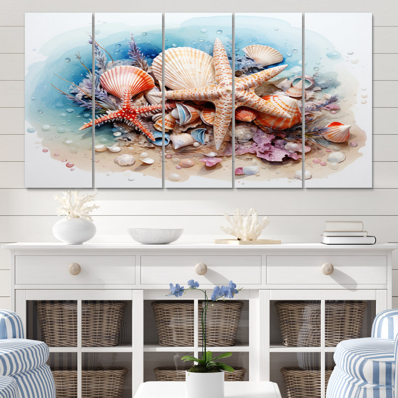 Trésors de la mer - décoration murale bord de mer - 5 panneaux égaux