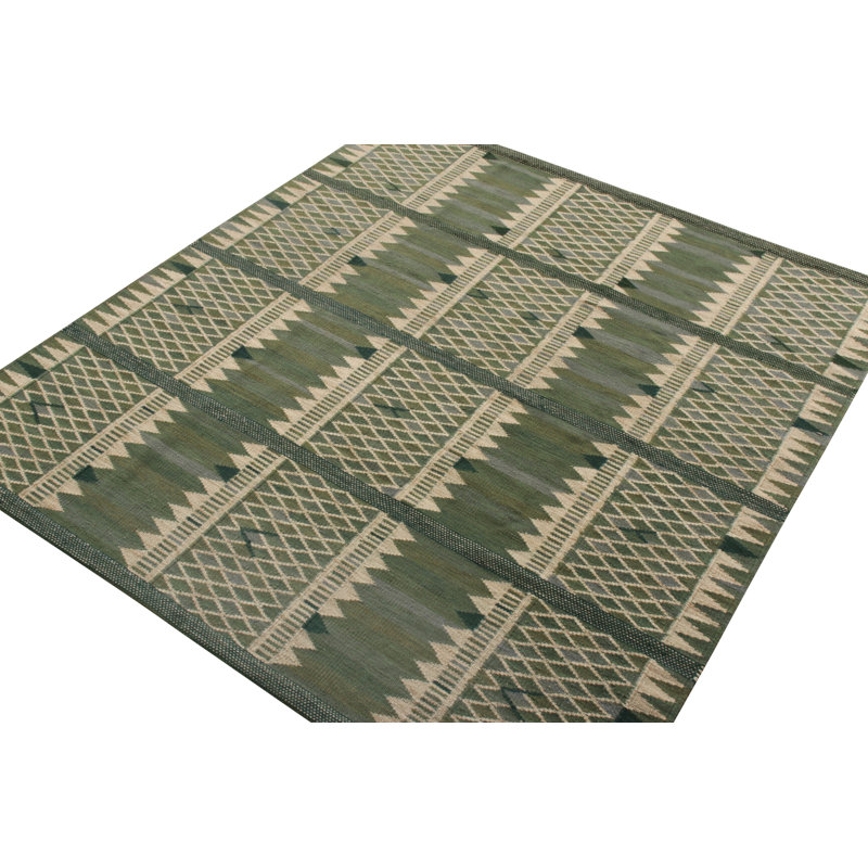 Scandinavian Hand Knotted Wool Geometric Area Rug, Rectangle 10' x 14'