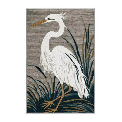 Washable Snowy Egret Birds Area Rug