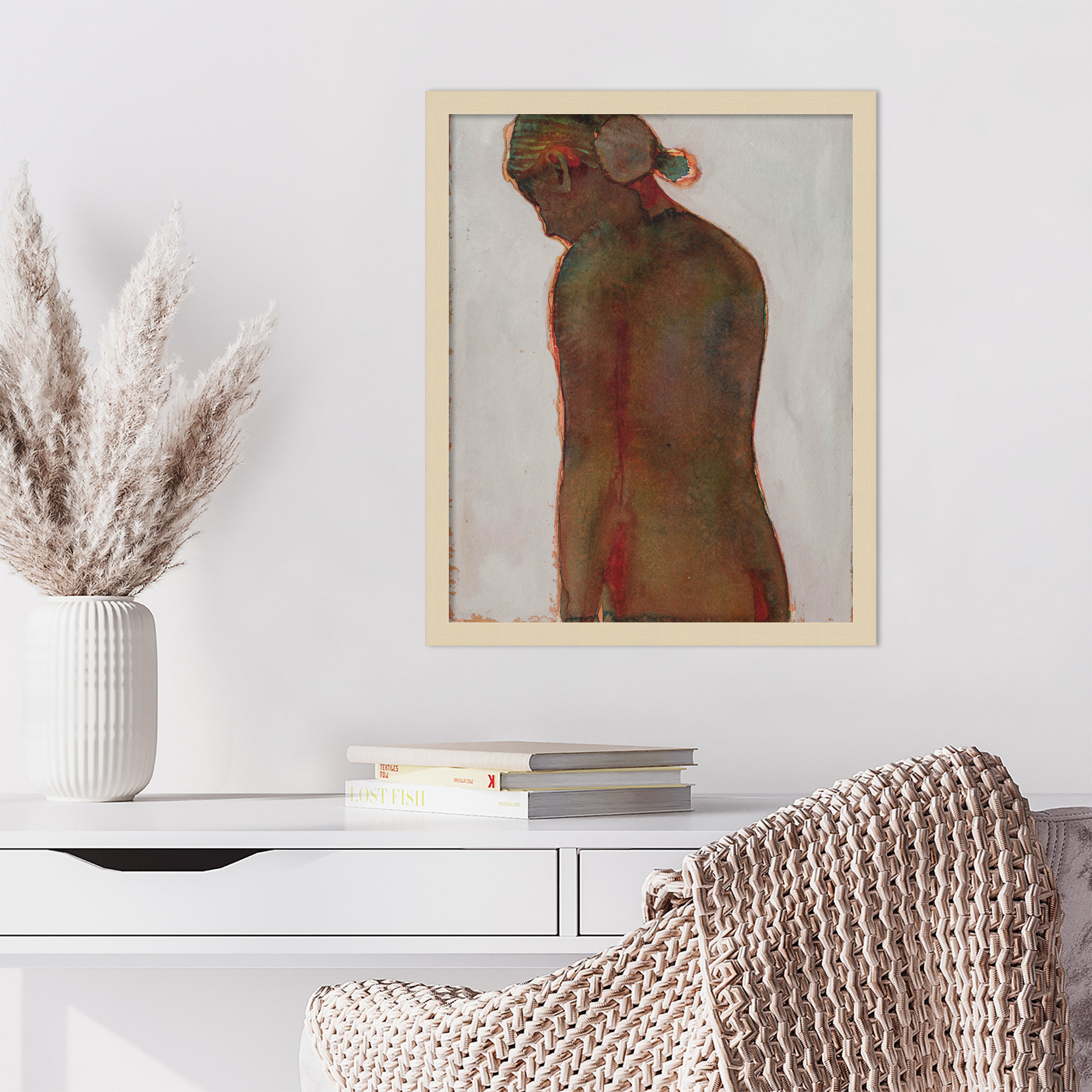 Figure by Dean Graham, 21" H x 17" W, Brown Framed
