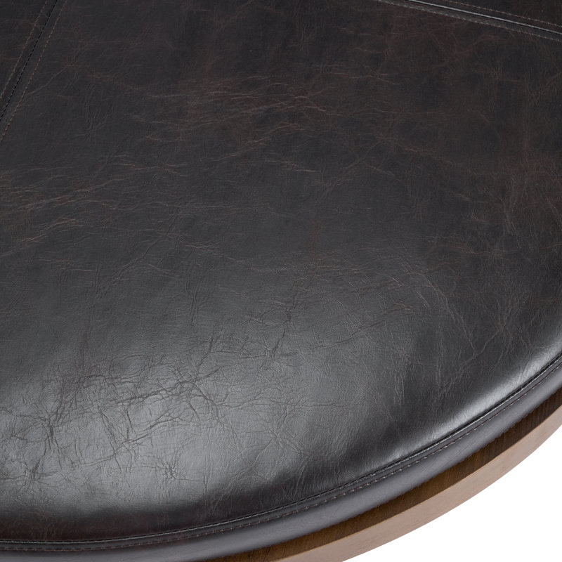  Callion Contemporary PU Leather Round Cocktail Ottoman with Metal Cross Base, Dark Brown PU Leather