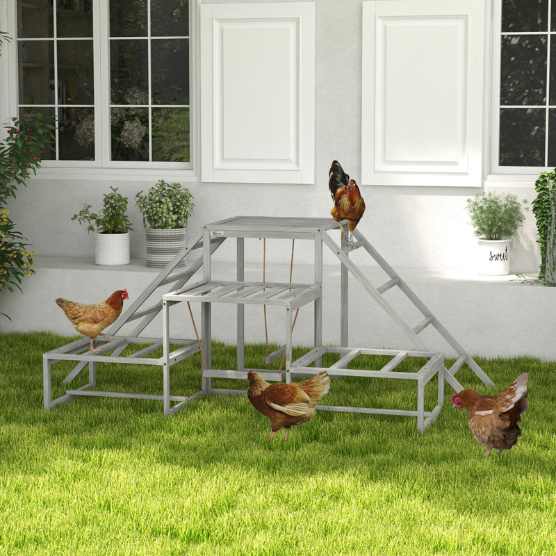 Balançoire à poulailler gris, plateforme pour 10 à 15 oiseaux, balançoire à perchoir, avec plateformes pour poulets favorisant la communication