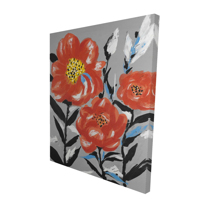 Fleurs roses avec feuilles bleues - Toile botanique pour la décoration intérieure