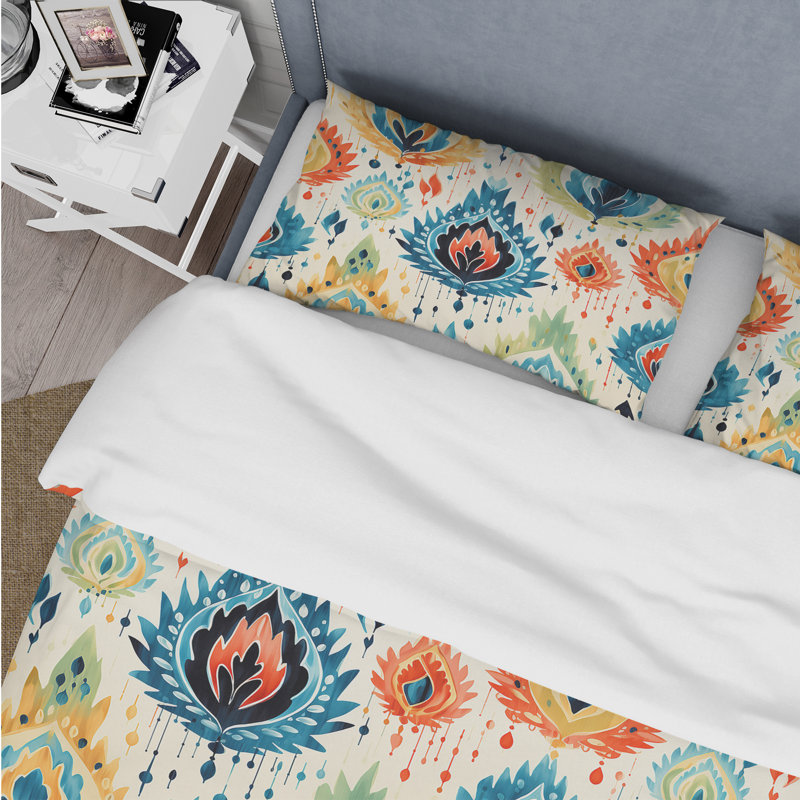 Ensemble de housse de couette bleu et orange Ikat Mosaic Fusion, Housse de couette simple + 1 taie décorative stan