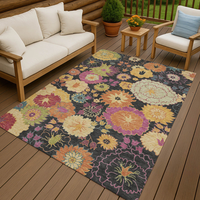Machine Washable Indoor/Outdoor Chantille ACN2293 Floral Rug, Rectangle 3' x 5'