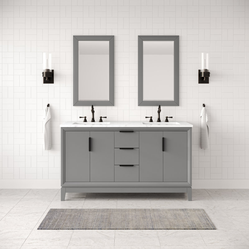 Elizabeth 60" Double Bathroom Vanity Set with Mirror, Cashmere Gray