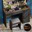 Coiffeuse 43,3 "avec 3 tiroirs, grand miroir et bande lumineuse à DEL, luminosité réglable (avec tabouret)-113926001