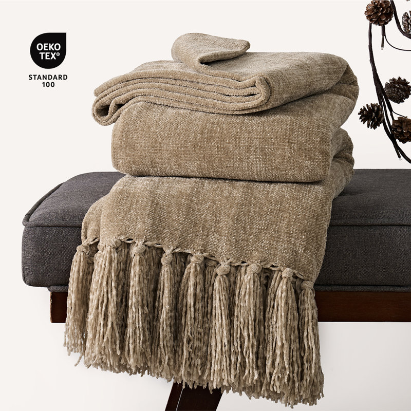 Soft Chenille Throw Blanket, 60" L x 50" W, Beige
